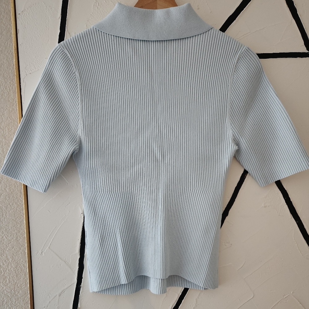 A.L.C. Pale Blue Ribbed Short Sleeve Polo Bodysuit - Picture 7 of 10